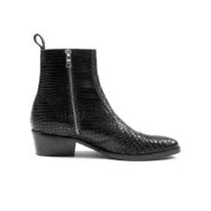 Straight To Hell Black Crocodile Embossed Leather Ankle Boots 7.5 Rocker NEW